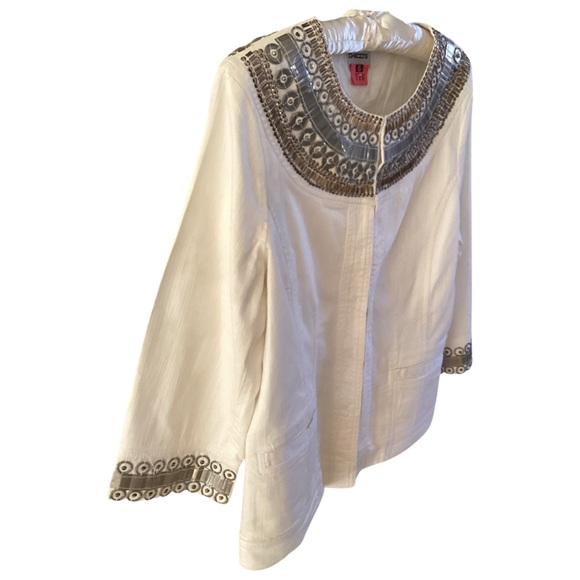 🚨 Chico’s Beaded Jacket Front Pockets Eye-hook Closure Size Small - Picture 7 of 12